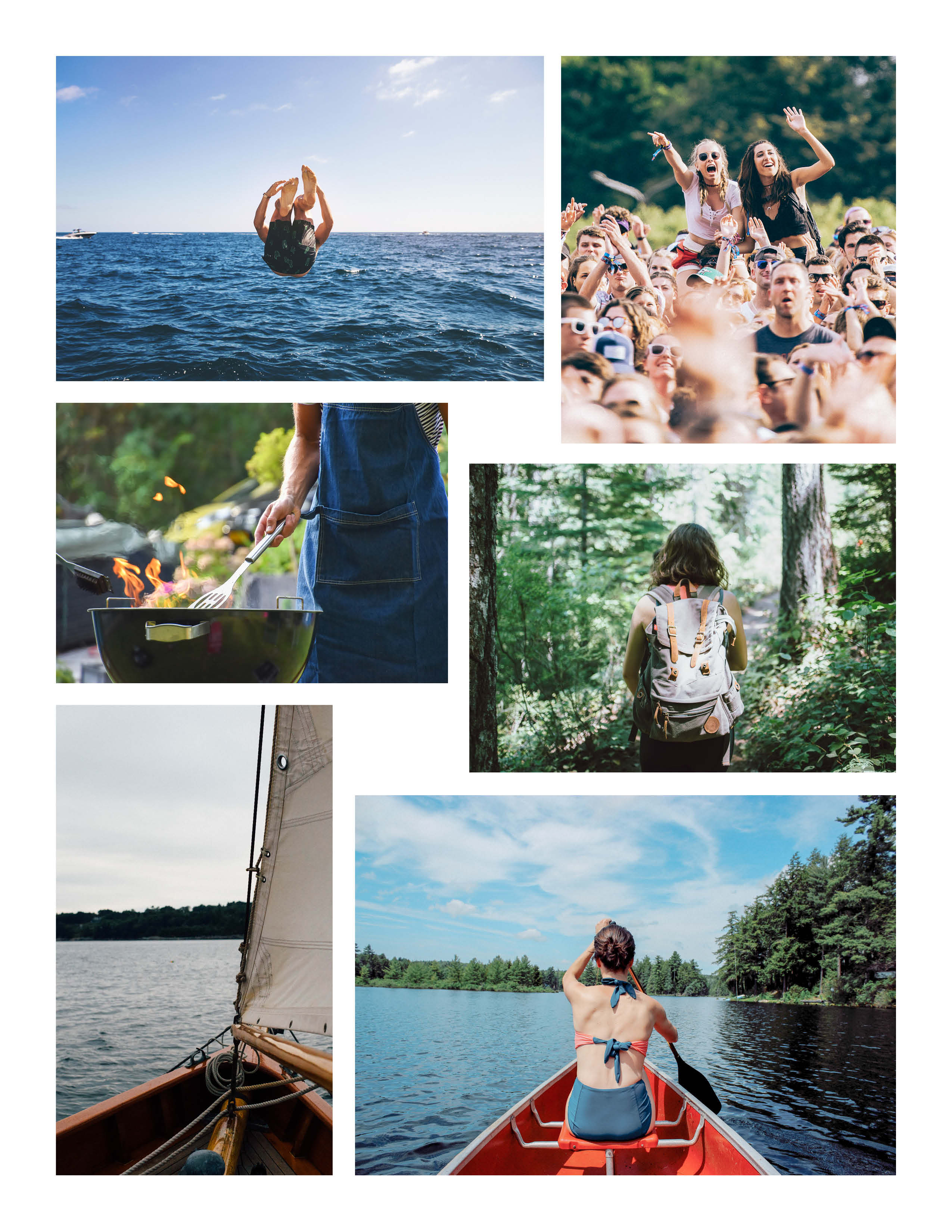 six picture collage of outdoor adventures and fun